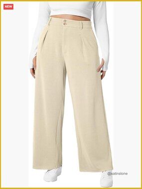 Fleece Lined Wide Leg Pants Elastic High Waist Palazzo Work Lounge